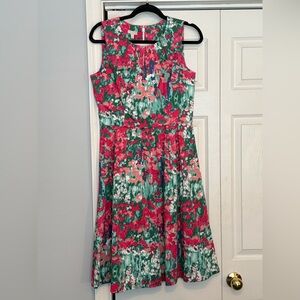 Talbots Pink and Green A-Line Midi Dress